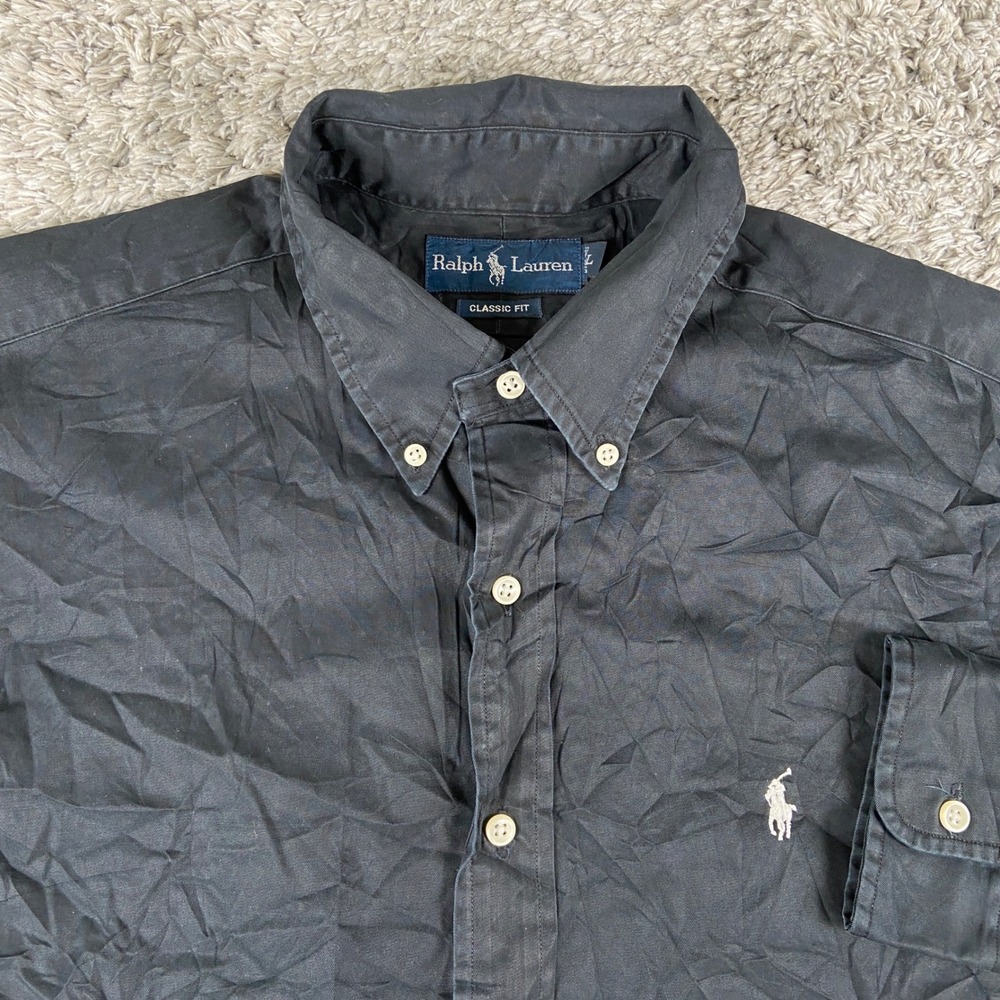 Ralph Lauren Classic Fit Mens L Black Twill Long Sleeve Button Down Shirt Pony